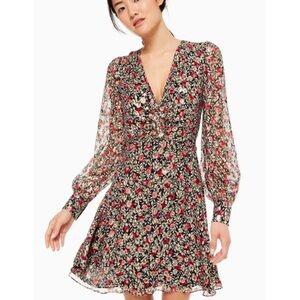Kate Spade Size 4 Long Sleeve V-neck Floral Chiffon Dress